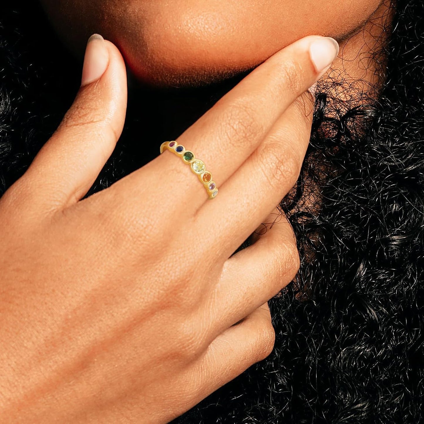 Gold Rings for Womn, 14K Rainbow Band Rings trnity Thumb Rings Wdding round Cubic Zirconia CZ Rings Dainty Colorful Rings for Hr