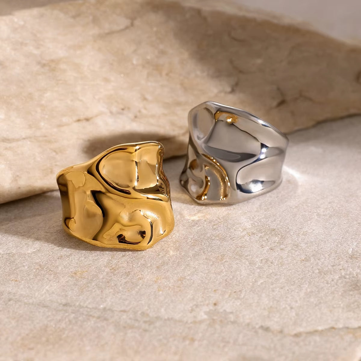 Stainless Steel Pleated Geometric Opening Rings for Women Fashion Females Adjustable Rings Wedding Party Jewelry Gift