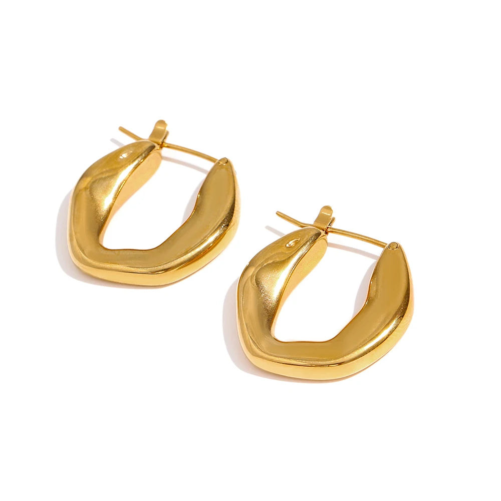 316L Stainless Steel Unusual Earrings High Quality Metal Geometric Golden Hoop Texture Waterproof Jewelry Office Gift