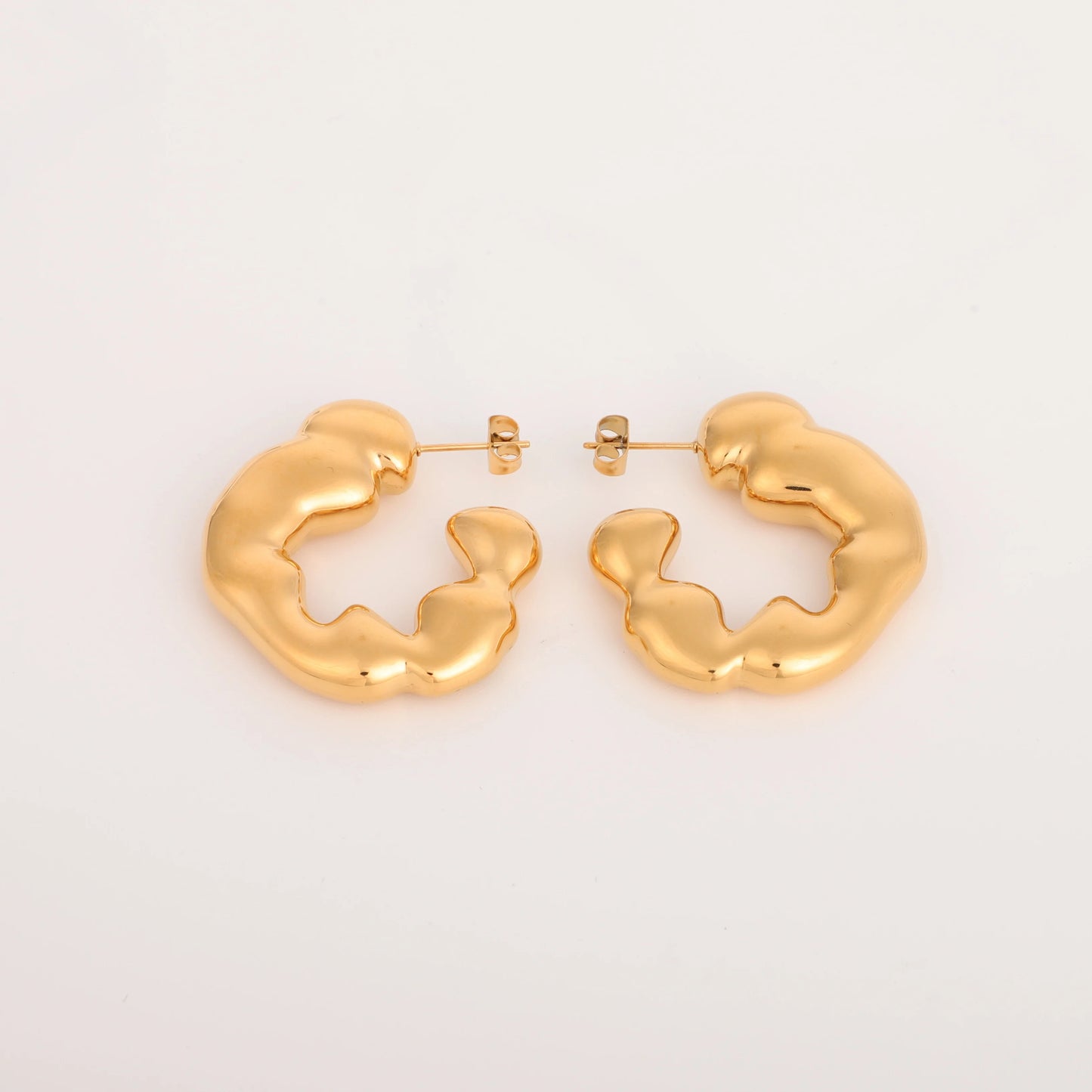 Stylish Irregular Chunky C-Shaped Hoop Earrings 18K Gold Plated Stainless Steel Jewelry for Women