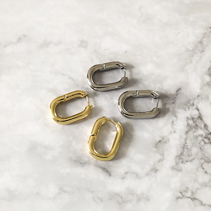Best Selling French Gold Color Chic O Shaped Hoop Earrings Women'S Chunky Hoops Geometrical Brass Earrings Minimalist