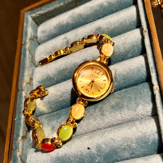 1 Piece of New High-End Colorfuled Gemstones and Rhinestones Inlaid with Accessible Luxury, Retro, Elegant and Fashionable Women'S Watch 30M Waterproof, Suitable for Daily Wear and Decorative Wrists for Parties, Vacations and Outings
