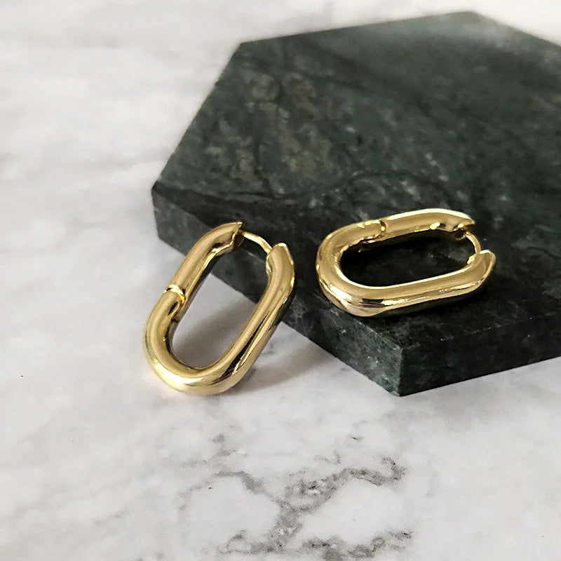 Best Selling French Gold Color Chic O Shaped Hoop Earrings Women'S Chunky Hoops Geometrical Brass Earrings Minimalist