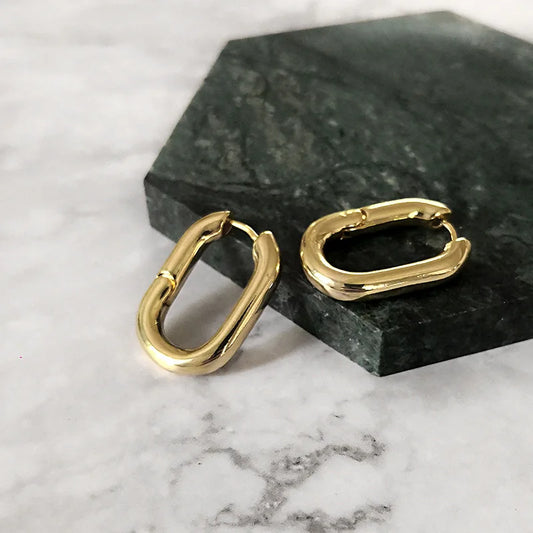 Best Selling French Gold Color Chic O Shaped Hoop Earrings Women'S Chunky Hoops Geometrical Brass Earrings Minimalist