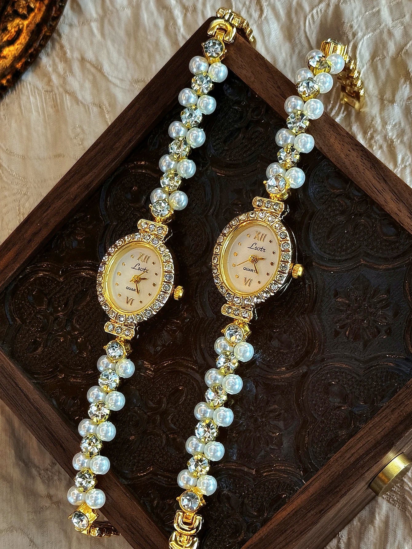 1 Piece Brand New Luxury Pearl and Water Diamond Inlaid Elegant Retro Fashion Women'S Watch, Oval Pearl Master Dial, Suitable for Daily Wear, Parties, Vacation and Outing