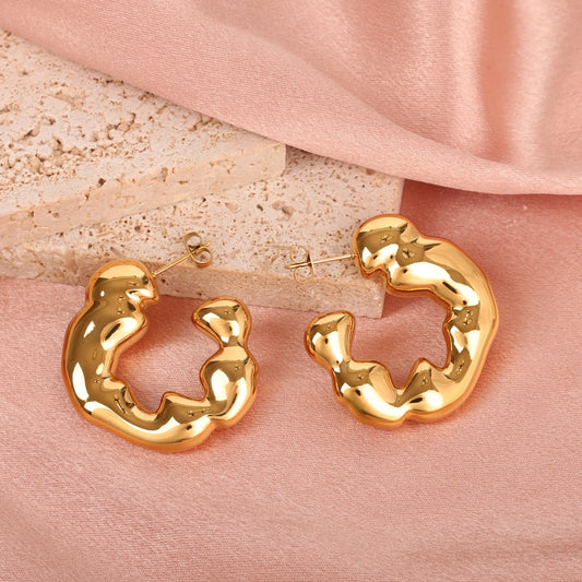 Stylish Irregular Chunky C-Shaped Hoop Earrings 18K Gold Plated Stainless Steel Jewelry for Women