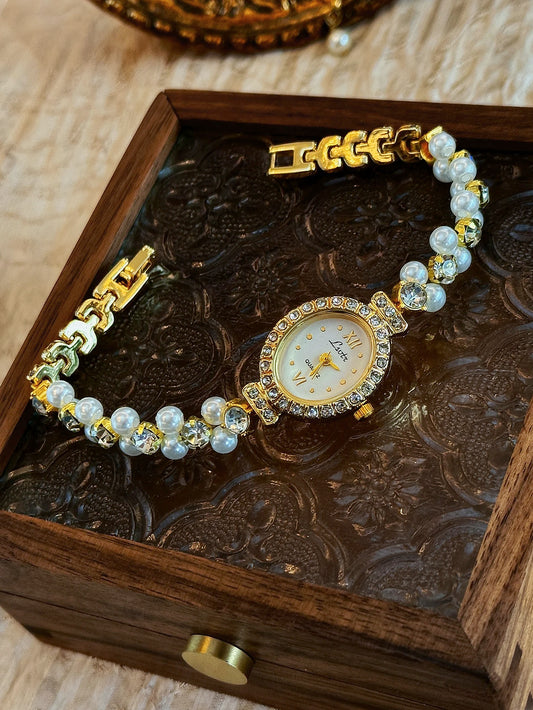 1 Piece Brand New Luxury Pearl and Water Diamond Inlaid Elegant Retro Fashion Women'S Watch, Oval Pearl Master Dial, Suitable for Daily Wear, Parties, Vacation and Outing